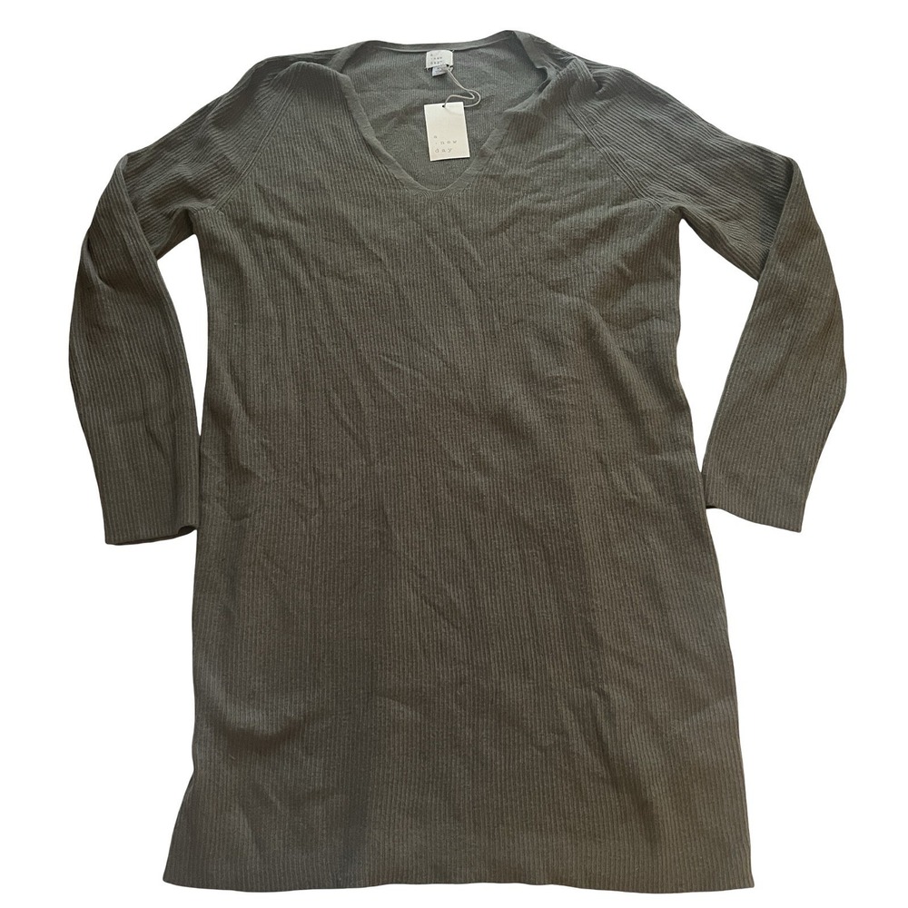 NWT A New‎ Day Women's Size XL V-Neck Sweater Dress Olive Green Stretchy Cozy